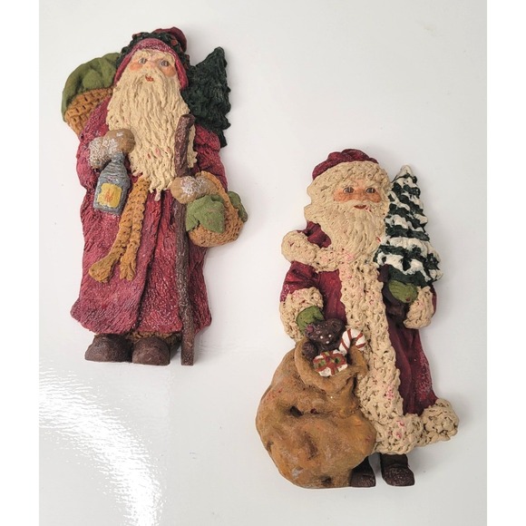 Set 2 Vintage 80s June McKenna Santa Claus Figurine Christmas Tree ShelfSitter - Picture 1 of 14
